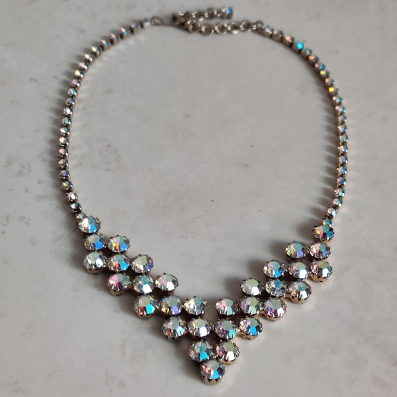 Sherman Style Sparkly Aurora Borealis Champagne Crystals Necklace Vintage 60s - Picture 5 of 13
